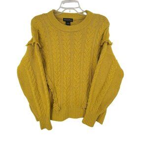 Design 365 Women's Cable Knit  Long Sleeve Sweater Yellow Size L
